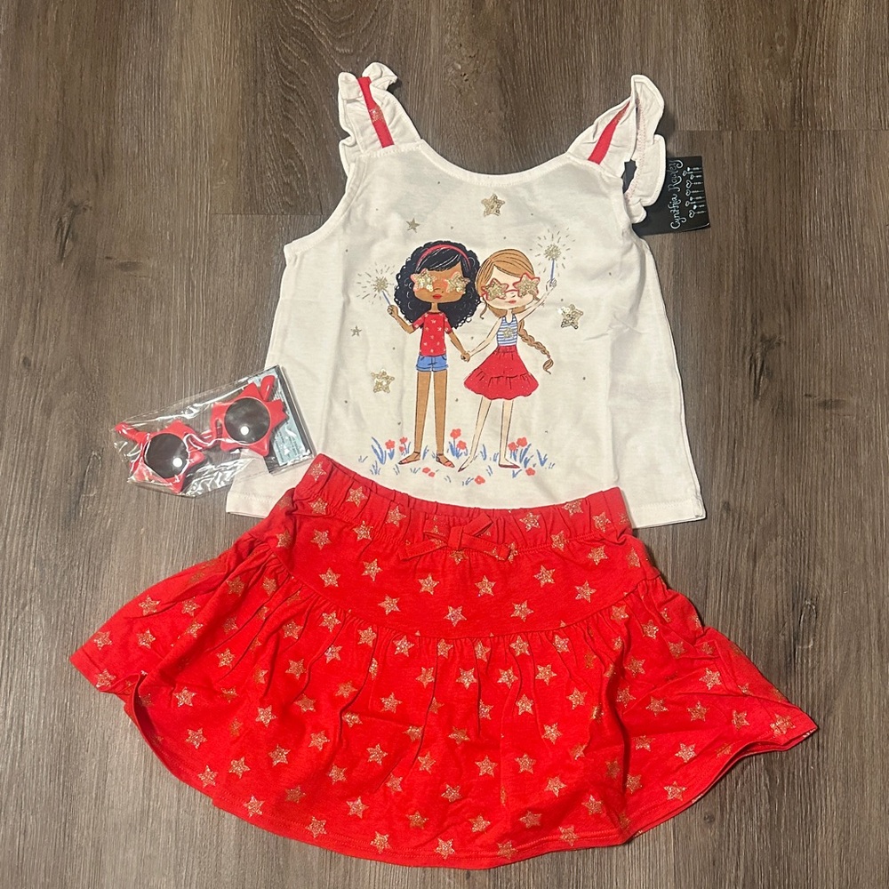 Girls Red blue and white set with sunglasses size 5/6